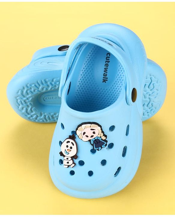 Cute Walk by Babyhug Disney  Back Strap Clogs With Elsa Applique - Light Blue