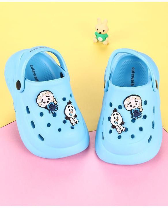 Cute Walk by Babyhug Disney  Back Strap Clogs With Elsa Applique - Light Blue