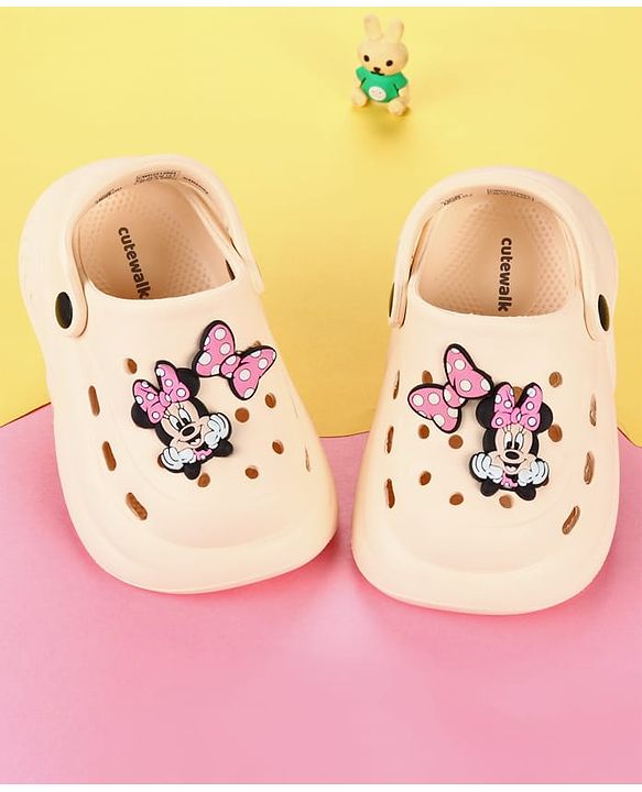 Cute Walk by Babyhug Disney  Back Strap Clogs With Minnie Mouse Applique - OffWhite