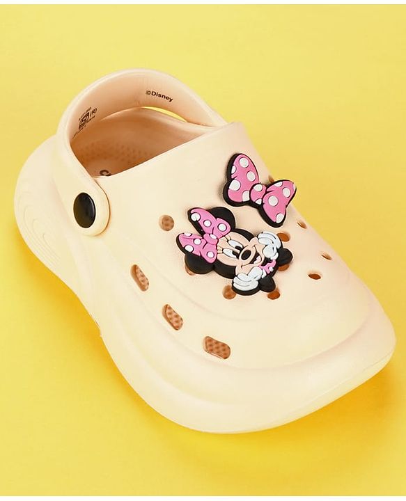 Cute Walk by Babyhug Disney  Back Strap Clogs With Minnie Mouse Applique - OffWhite