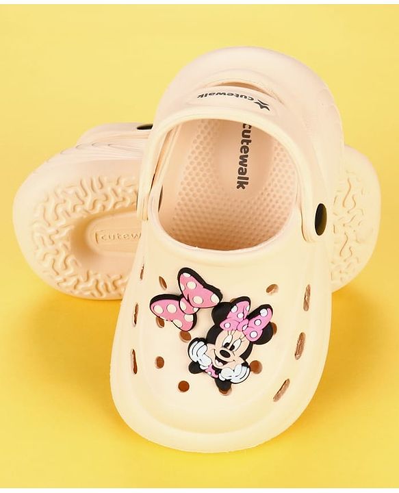 Cute Walk by Babyhug Disney  Back Strap Clogs With Minnie Mouse Applique - OffWhite