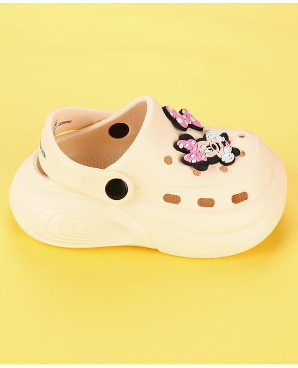 Cute Walk by Babyhug Disney  Back Strap Clogs With Minnie Mouse Applique - OffWhite