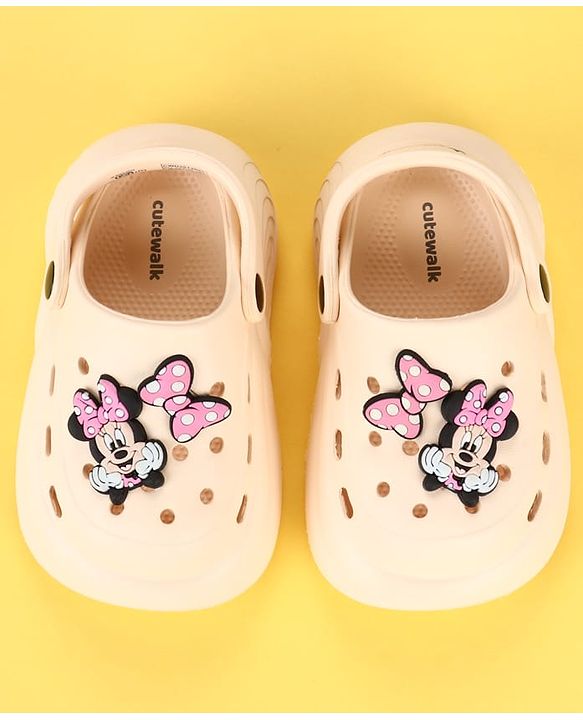 Cute Walk by Babyhug Disney  Back Strap Clogs With Minnie Mouse Applique - OffWhite