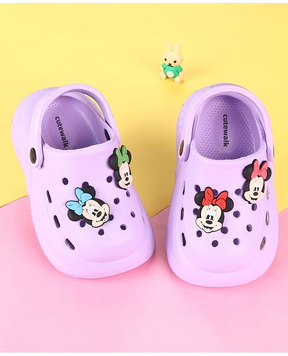 Cute Walk by Babyhug Disney Clogs with Minnie Mouse Applique - Purple
