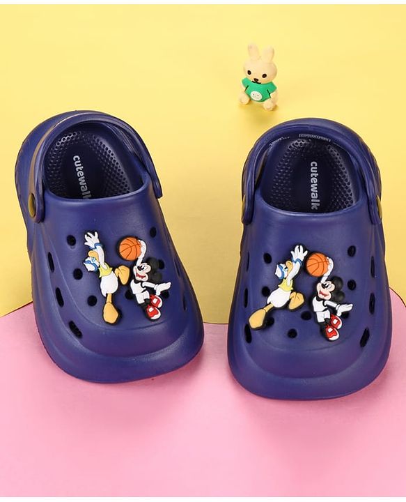 Cute Walk by Babyhug Disney Back Strap Clogs With Micky Mouse Applique - Navy Blue