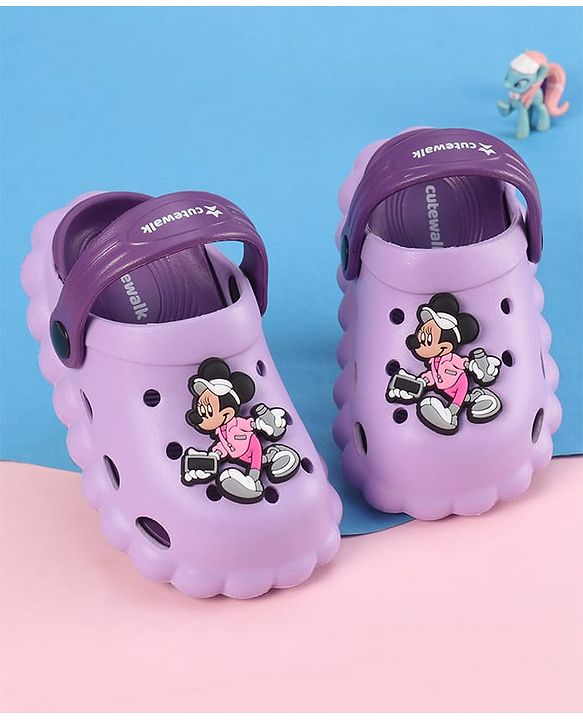 Cute Walk by Babyhug Disney Clogs with Minnie Mouse Applique - Purple