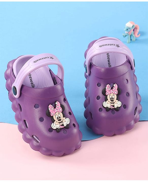 Cute Walk by Babyhug Disney Clogs with Minnie Mouse Applique - Purple
