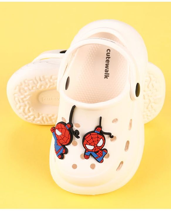 Cute Walk by Babyhug Marvel Clogs with Spider-Man Applique - Off White