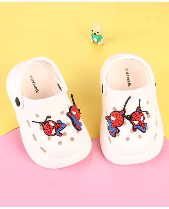 Cute Walk by Babyhug Marvel Clogs with Spider-Man Applique - Off White