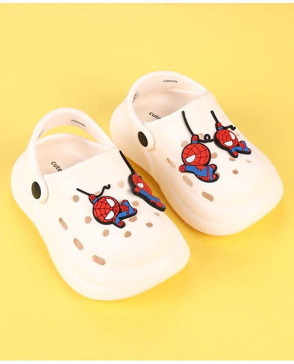 Cute Walk by Babyhug Marvel Clogs with Spider-Man Applique - Off White