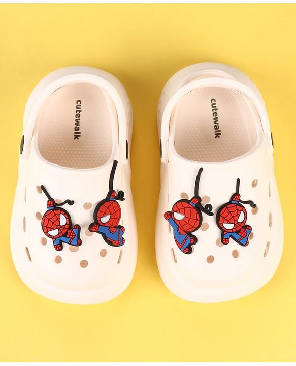 Cute Walk by Babyhug Marvel Clogs with Spider-Man Applique - Off White