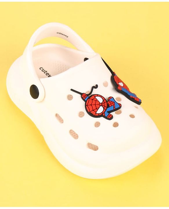 Cute Walk by Babyhug Marvel Clogs with Spider-Man Applique - Off White