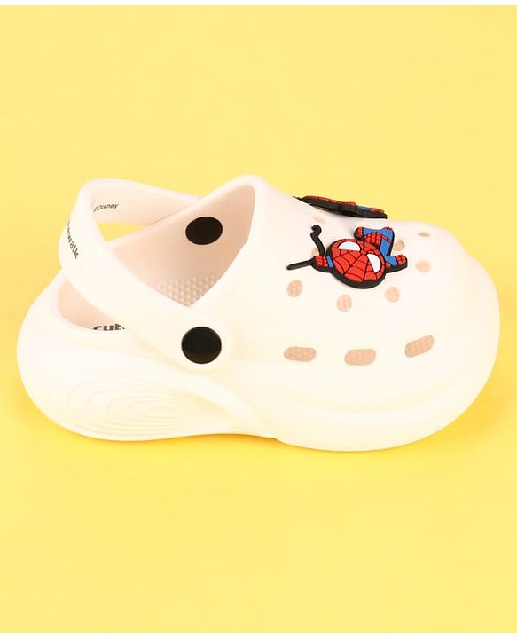 Cute Walk by Babyhug Marvel Clogs with Spider-Man Applique - Off White