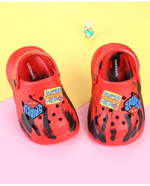 Cute Walk by Babyhug Marvel Clogs with Spider-Man Applique - Red
