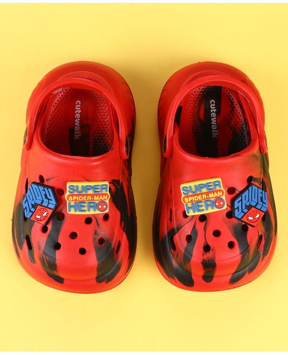 Cute Walk by Babyhug Marvel Clogs with Spider-Man Applique - Red