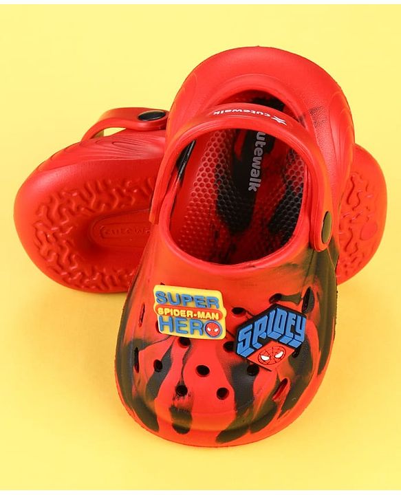 Cute Walk by Babyhug Marvel Clogs with Spider-Man Applique - Red