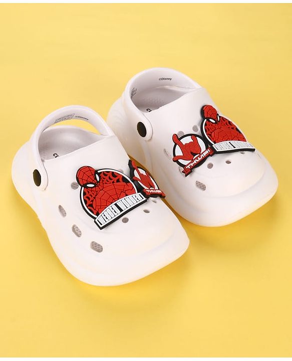 Cute Walk by Babyhug Marvel  Back Strap Clogs With Spider Man Applique - White & Red