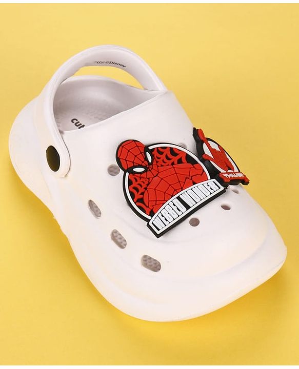 Cute Walk by Babyhug Marvel  Back Strap Clogs With Spider Man Applique - White & Red