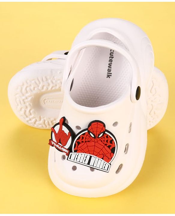 Cute Walk by Babyhug Marvel  Back Strap Clogs With Spider Man Applique - White & Red