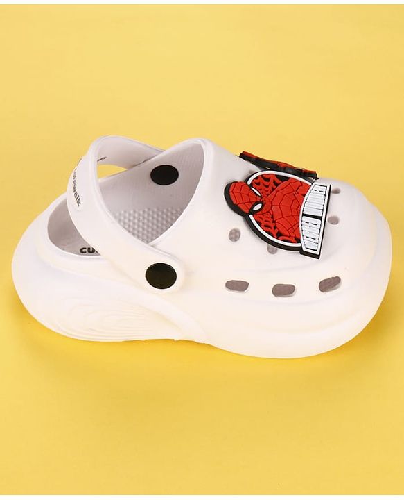 Cute Walk by Babyhug Marvel  Back Strap Clogs With Spider Man Applique - White & Red