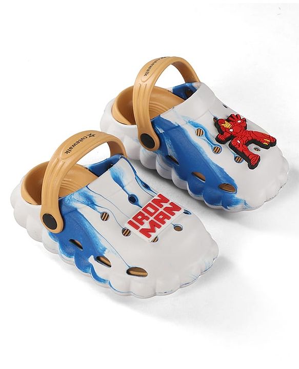 Cute Walk by Babyhug Marvel Back Strap Clogs With Iron Man Applique - Blue
