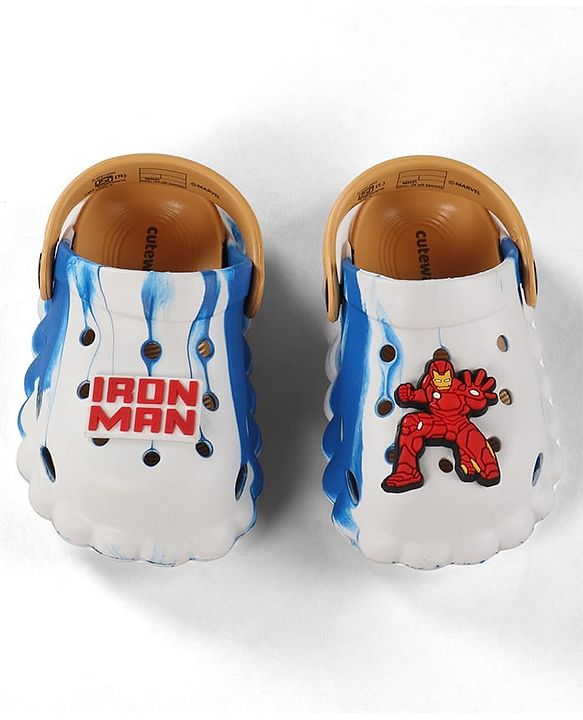 Cute Walk by Babyhug Marvel Back Strap Clogs With Iron Man Applique - Blue