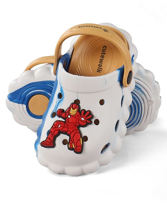 Cute Walk by Babyhug Marvel Back Strap Clogs With Iron Man Applique - Blue