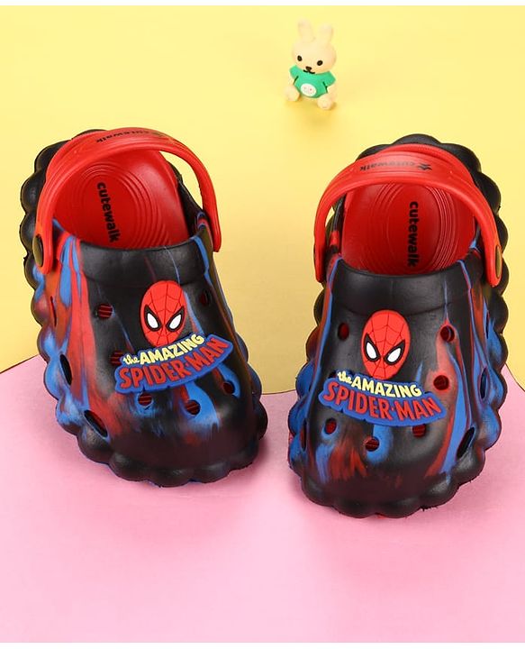 Cute Walk by Babyhug Marvel  Back Strap Clogs With Spider Man Applique - Black