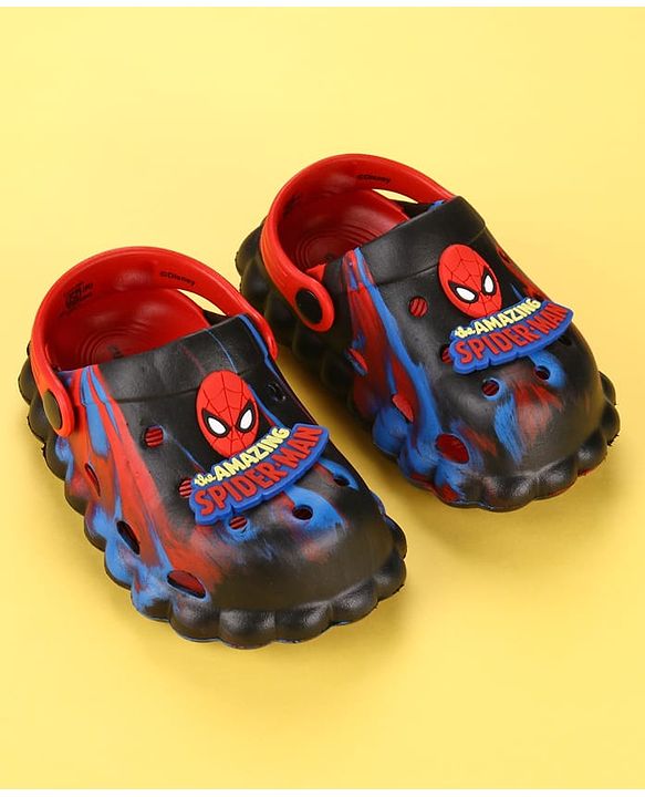 Cute Walk by Babyhug Marvel  Back Strap Clogs With Spider Man Applique - Black