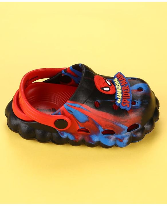 Cute Walk by Babyhug Marvel  Back Strap Clogs With Spider Man Applique - Black