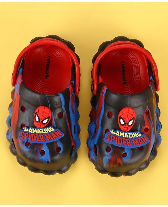 Cute Walk by Babyhug Marvel  Back Strap Clogs With Spider Man Applique - Black