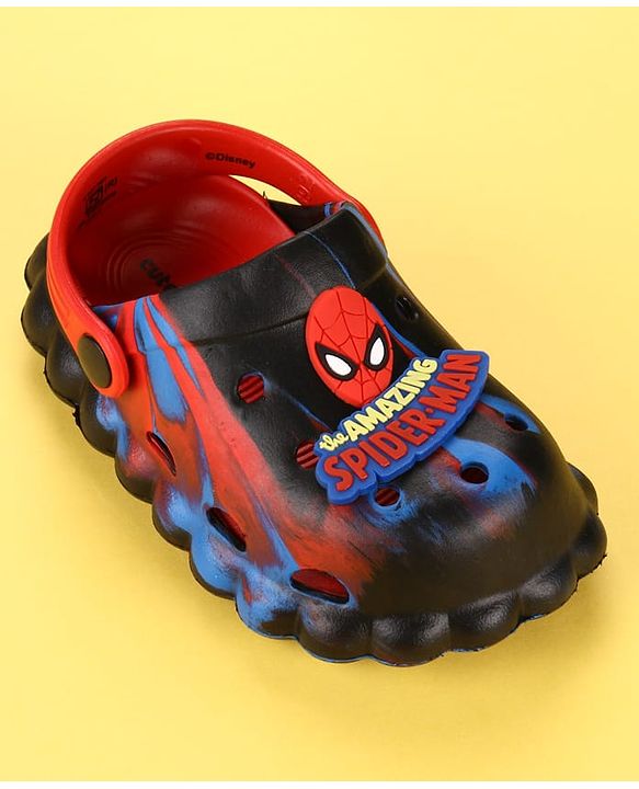 Cute Walk by Babyhug Marvel  Back Strap Clogs With Spider Man Applique - Black