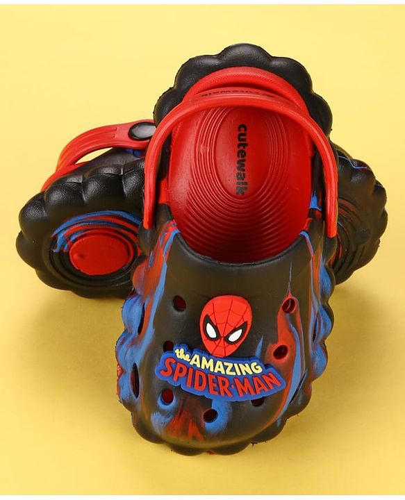 Cute Walk by Babyhug Marvel  Back Strap Clogs With Spider Man Applique - Black