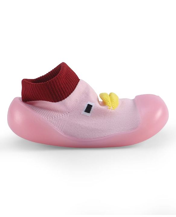Cute Walk by Babyhug Slip On Sock Shoes With Applique - Pink