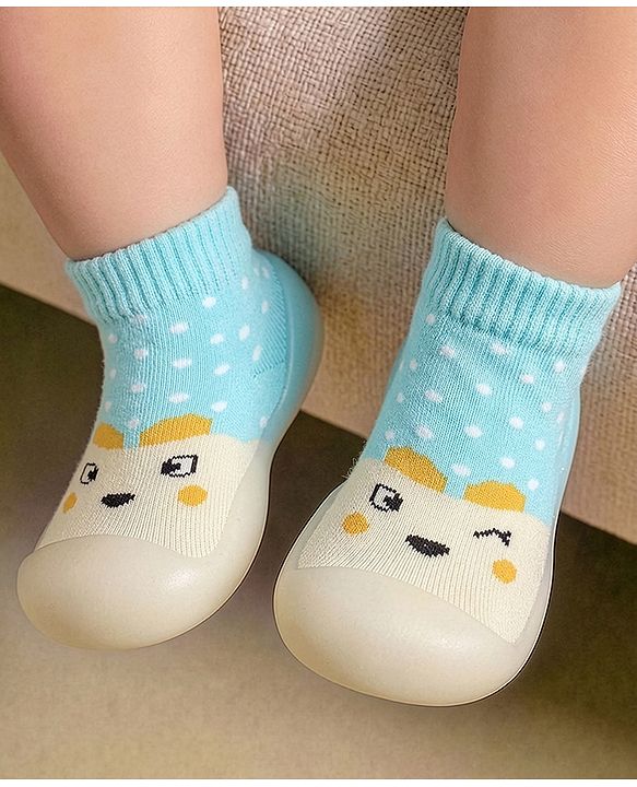 Cute Walk by Babyhug Slip On Sock Shoes With Polka Dots Design - Light Blue