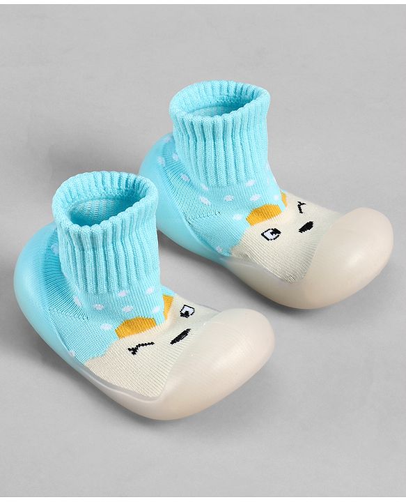 Cute Walk by Babyhug Slip On Sock Shoes With Polka Dots Design - Light Blue