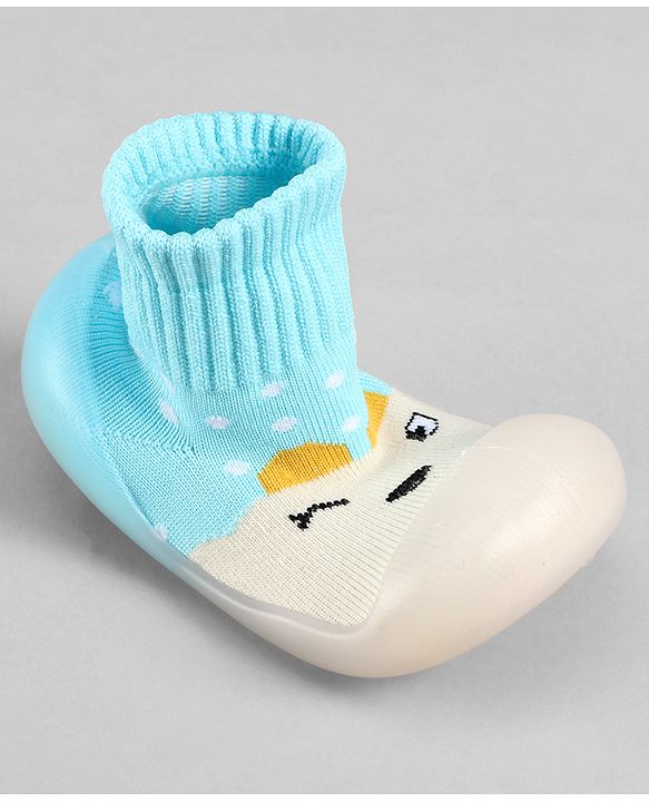 Cute Walk by Babyhug Slip On Sock Shoes With Polka Dots Design - Light Blue