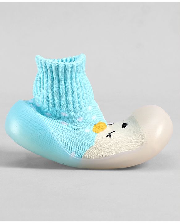 Cute Walk by Babyhug Slip On Sock Shoes With Polka Dots Design - Light Blue