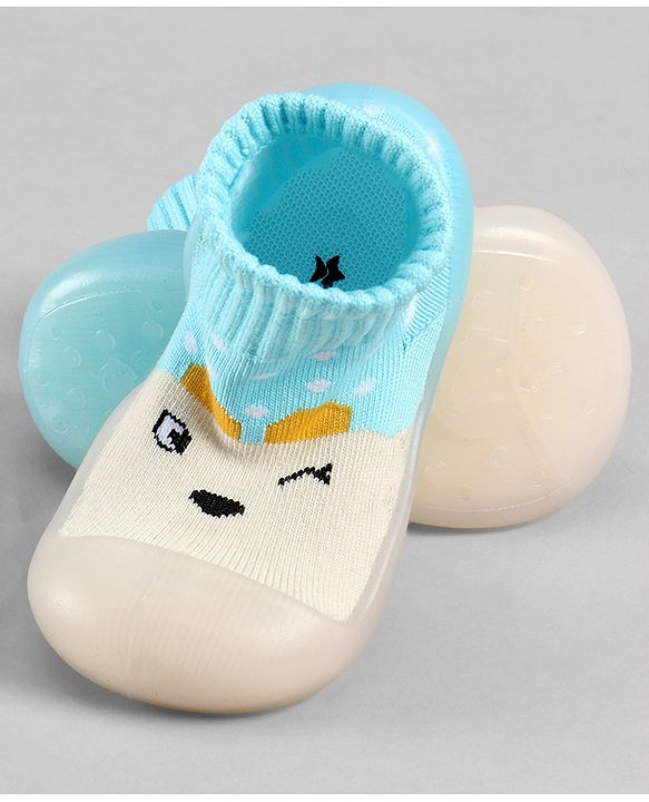 Cute Walk by Babyhug Slip On Sock Shoes With Polka Dots Design - Light Blue