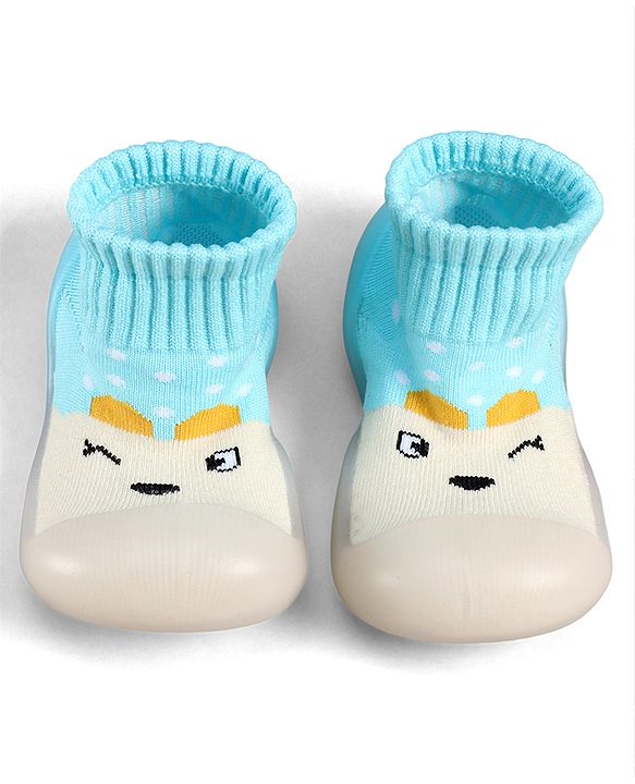 Cute Walk by Babyhug Slip On Sock Shoes With Polka Dots Design - Light Blue