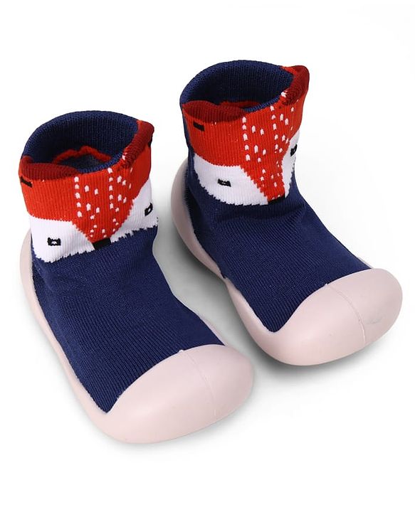 Cute Walk by Babyhug Slip On Socks Shoes With Fox Print - Blue