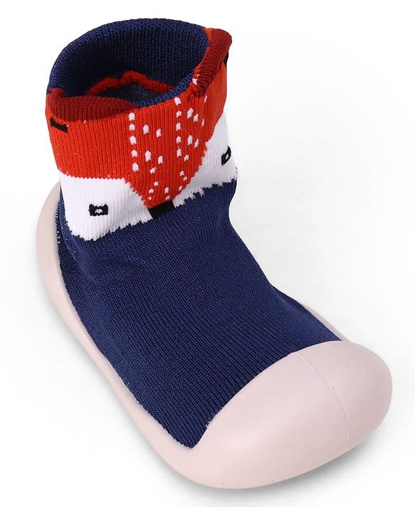 Cute Walk by Babyhug Slip On Socks Shoes With Fox Print - Blue