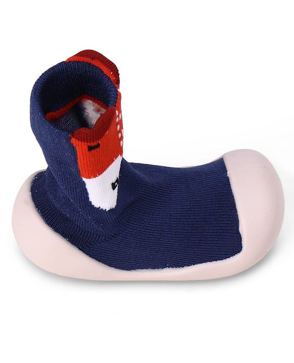 Cute Walk by Babyhug Slip On Socks Shoes With Fox Print - Blue