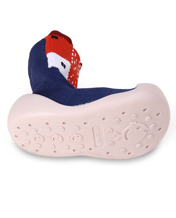 Cute Walk by Babyhug Slip On Socks Shoes With Fox Print - Blue