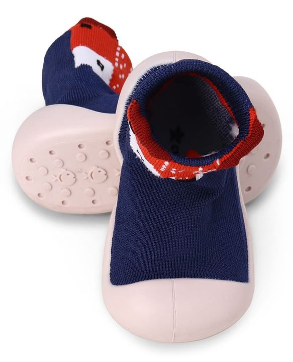 Cute Walk by Babyhug Slip On Socks Shoes With Fox Print - Blue