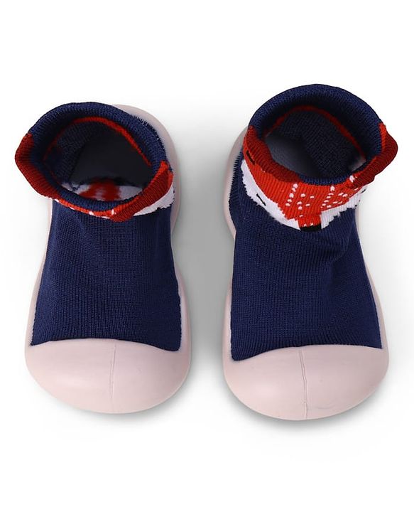 Cute Walk by Babyhug Slip On Socks Shoes With Fox Print - Blue