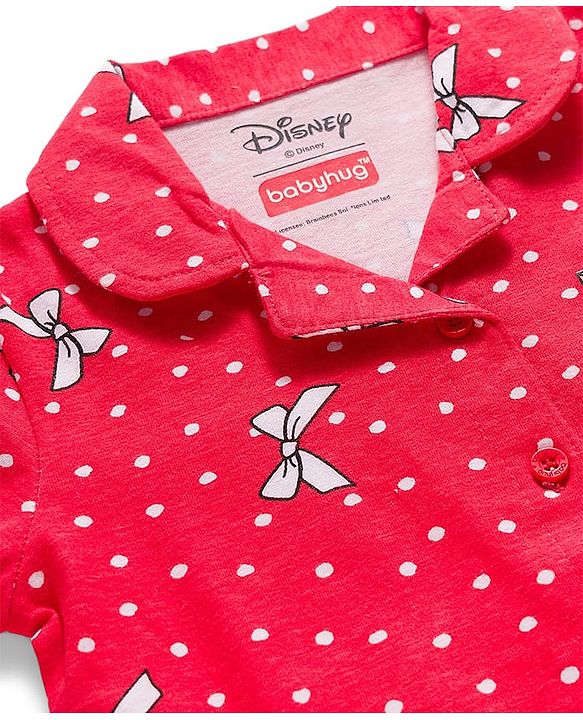Babyhug Disney Single Jersey Knit Full Sleeves Co-ords Night Suit With Marie Graphics - Red