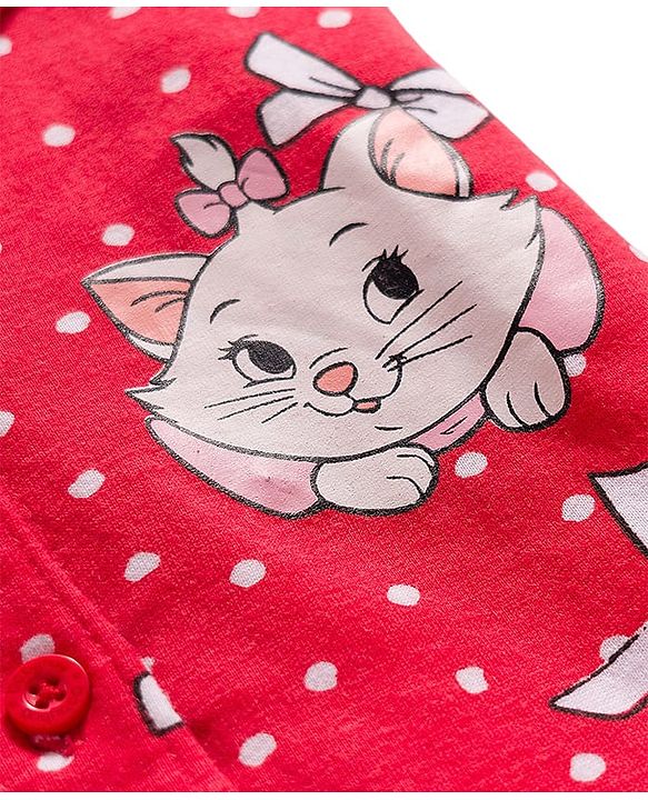 Babyhug Disney Single Jersey Knit Full Sleeves Co-ords Night Suit With Marie Graphics - Red