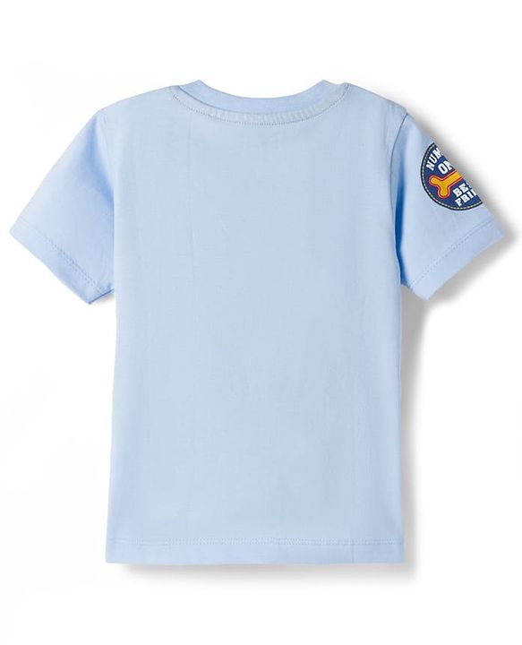 Babyhug Disney Single Jersey Knit Half Sleeves T-Shirt With Mickey & Pluto Graphics - Light Blue