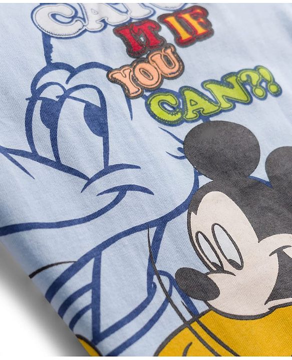 Babyhug Disney Single Jersey Knit Half Sleeves T-Shirt With Mickey & Pluto Graphics - Light Blue
